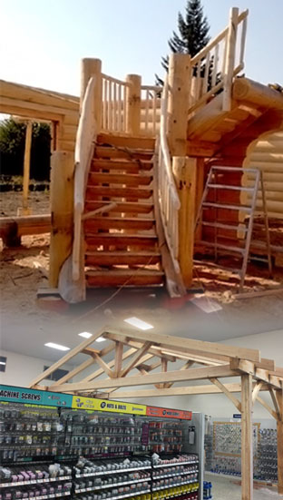 Spiral Staircase products and Timber Frame work by DBD Log Homes